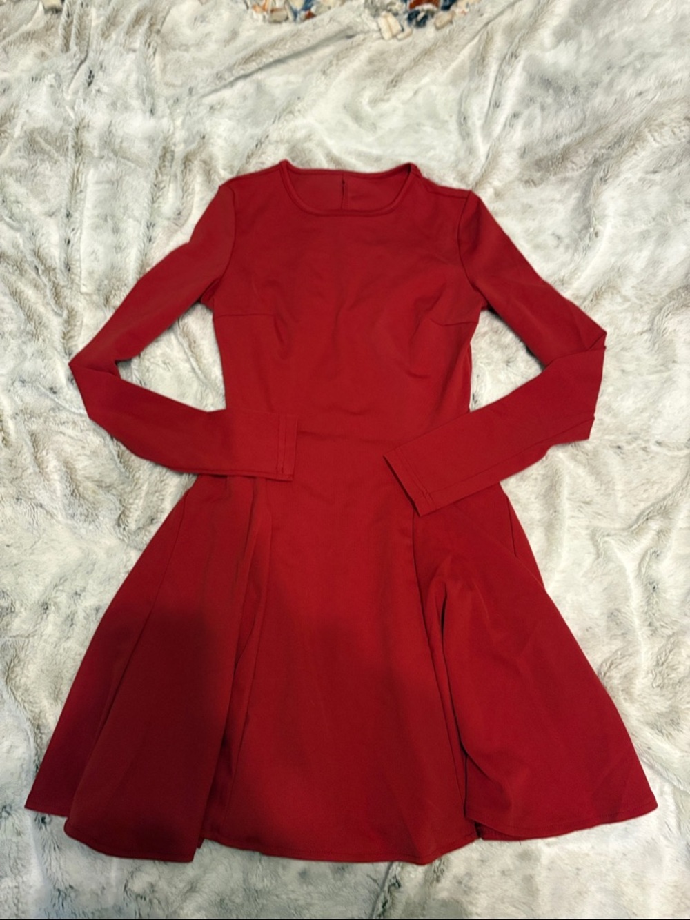 SHEIN Red Long-Sleeve Fit & Flare Dress